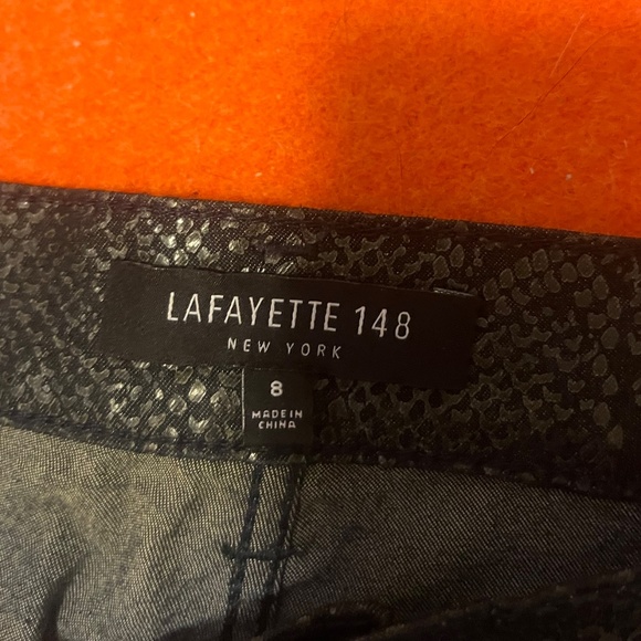 Lafayette 148 New York black shiny foil snakeskin mid-rise straight leg jeans - Picture 5 of 13